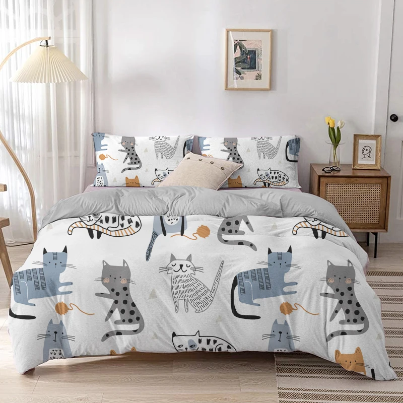 Linen Duvet Cover - Cartoon Cat Duvet Cover Set Cartoon