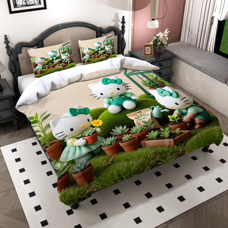 Linen Duvet Cover - Cartoon Hello Kitty Duvet Cover Gardener