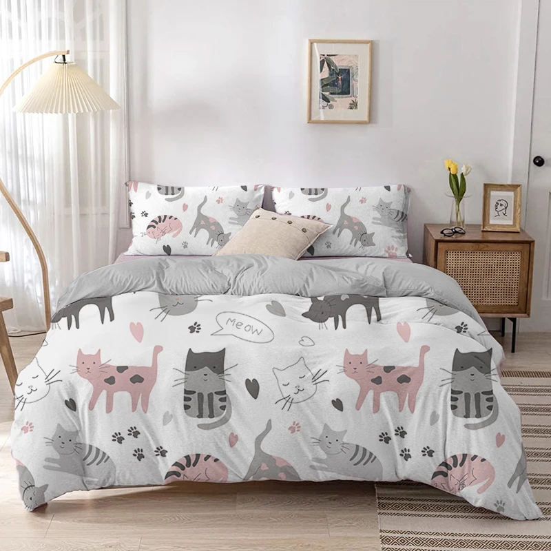 Cartoon Cat Duvet Cover Set Ca - Linen Duvet Cover ulasan dan harga