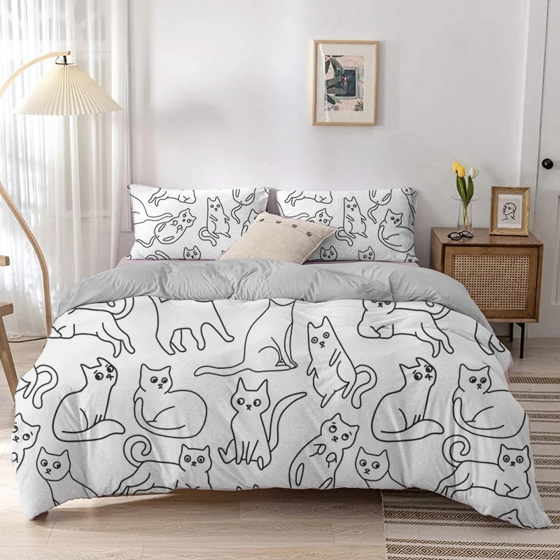 Cartoon Cat Duvet Cover Set Ca - Linen Duvet Cover ulasan dan harga