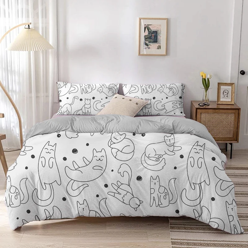 Cartoon Cat Duvet Cover Set Ca - Linen Duvet Cover ulasan dan harga