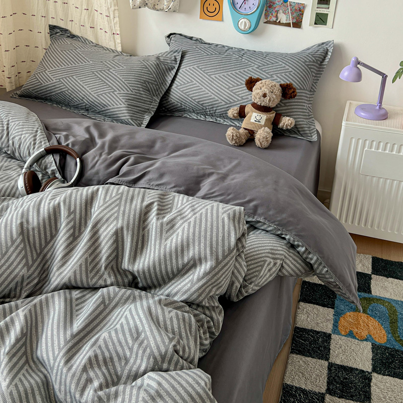 4PC Grey Geometric Bedding Set - Linen Duvet Cover ulasan dan harga