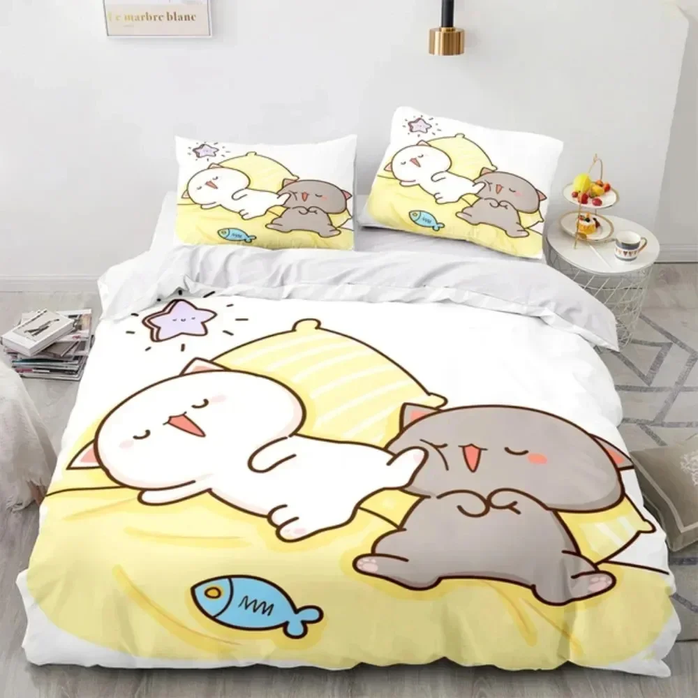 3D Cartoon Lovely Peach Cat Pr - Linen Duvet Cover ulasan dan harga
