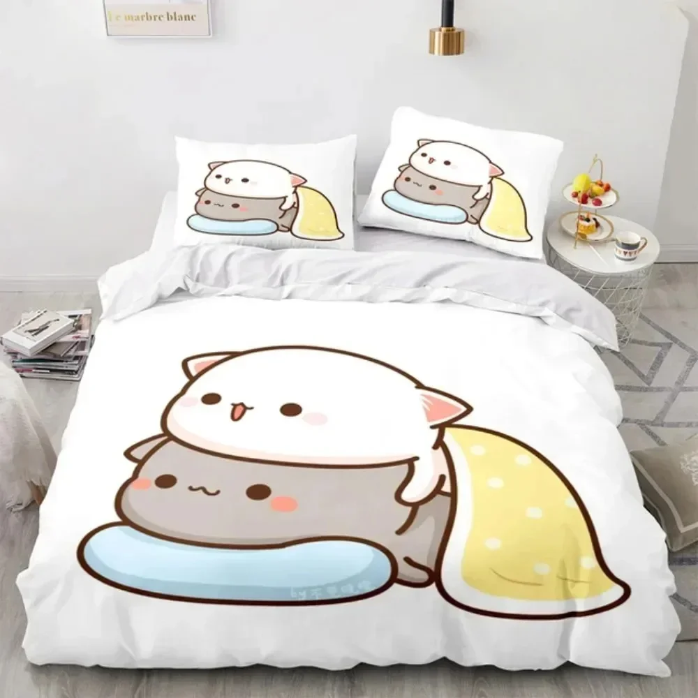 3D Cartoon Lovely Peach Cat Pr - Linen Duvet Cover ulasan dan harga