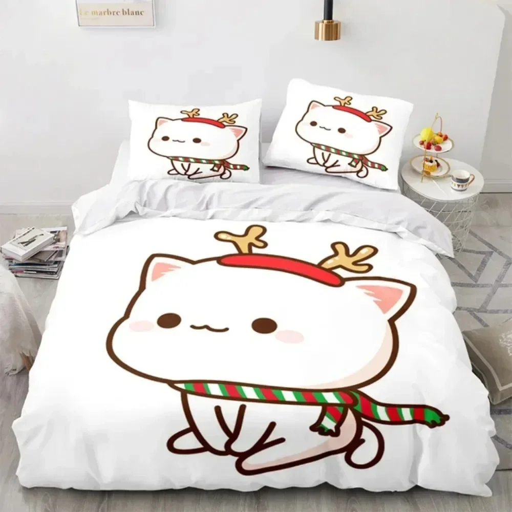 3D Cartoon Lovely Peach Cat Pr - Linen Duvet Cover ulasan dan harga