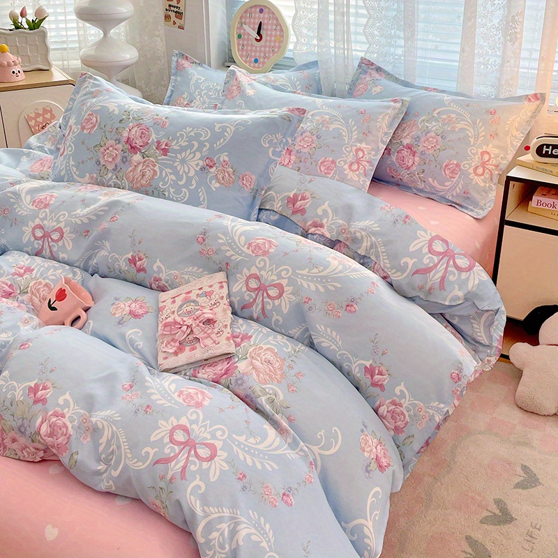 4pc Pastoral Bedding Set Soft  - Linen Duvet Cover ulasan dan harga